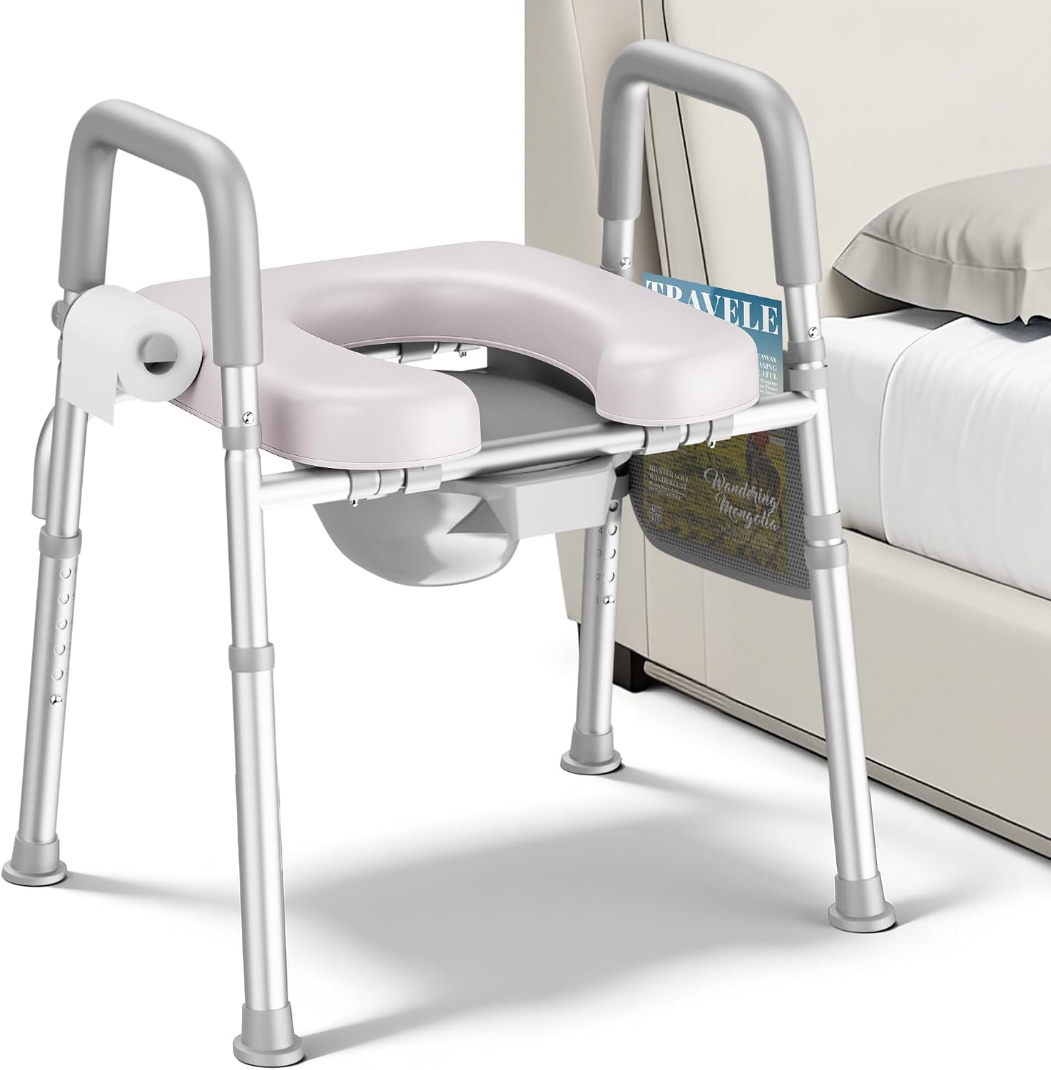 KEKOY 2-in-1 Bedside Commode for Seniors, Tool-Free Assembly Commode Chair with Adjustable Width, FSA HSA Eligible 400LBS Capacity Padded Toilet Seat, Raised Toilet Seat with Handles for Bathroom