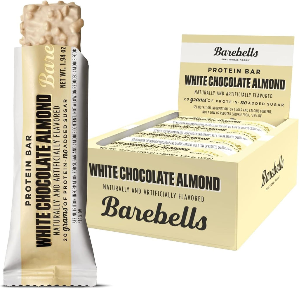 Barebells Protein Bars White Chocolate Almond - 12 Count, 20g High Protein Treats - Chocolate Nutrition Bar with 1g Total Sugars - On-The-Go Breakfast or Post-Workout Snack
