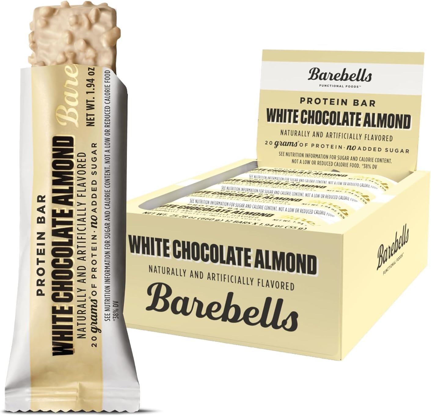 Barebells Protein Bars White Chocolate Almond - 12 Count, 20g High Protein Treats - Chocolate Nutrition Bar with 1g Total Sugars - On-The-Go Breakfast or Post-Workout Snack