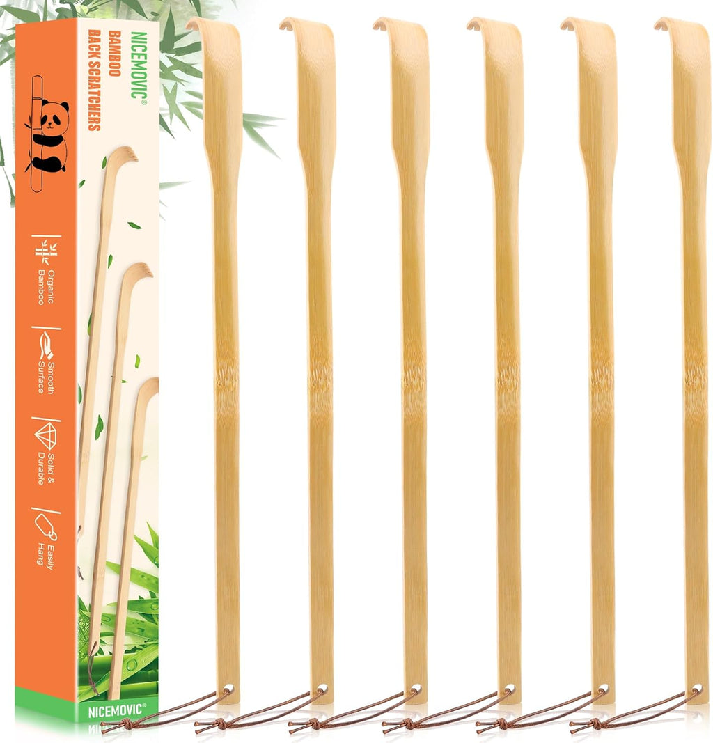 NICEMOVIC 6 Pack Wooden Bamboo Back Scratcher for Men Women Adults, Gifts for Seniors, Christmas Stocking Stuffers for Adults Men Women, 16.5 Inch Long Handle Back Scratchers Easter Basket Stuffers