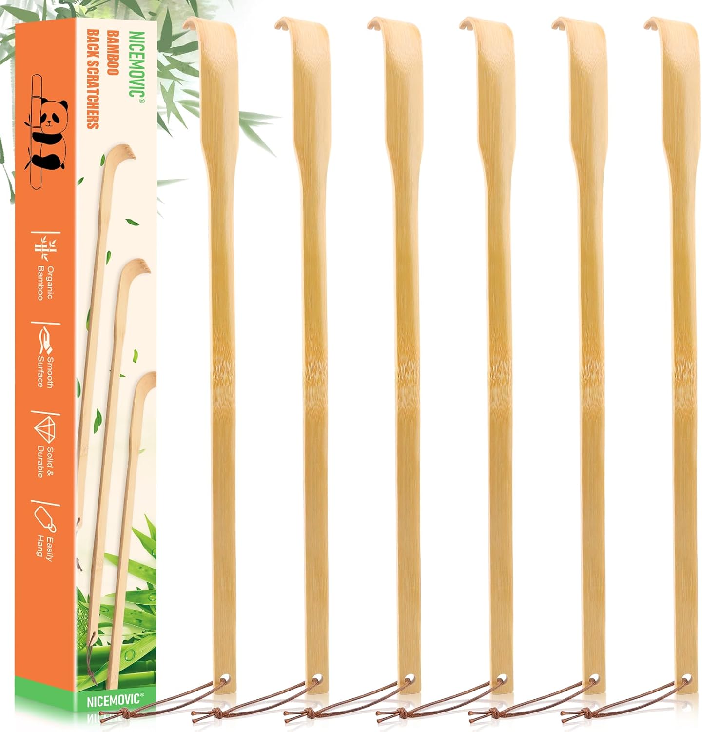 NICEMOVIC 6 Pack Wooden Bamboo Back Scratcher for Men Women Adults, Gifts for Seniors, Christmas Stocking Stuffers for Adults Men Women, 16.5 Inch Long Handle Back Scratchers Easter Basket Stuffers
