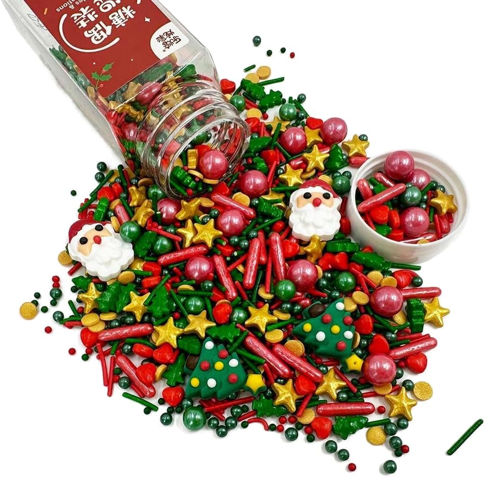 Christmas Cake Topper Sprinkles Decoration Candy Santa Claus Cupcake Dessert Cookie Sprinkle 100g/3.2oz (A)