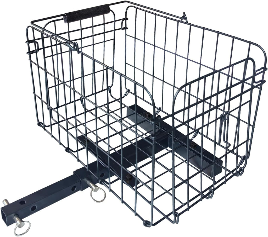Foldable Rear Basket for Mobility Scooter, Heavy Duty Metal Portable Basket with Handle -Compatible with 1"x1" Hitch Receivers (Scooters & Power Chairs)