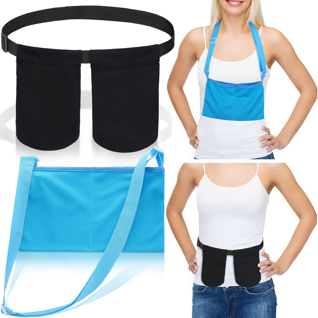 Tondiamo Adjustable Mastectomy Drain Holder Drain Pouch with Shower Bag Drainage Pouch Breast Shirts Two Pockets Mastectomy Tummy Tuck Recovery Supplies(Two Pockets,Black, Blue, Two Pockets)