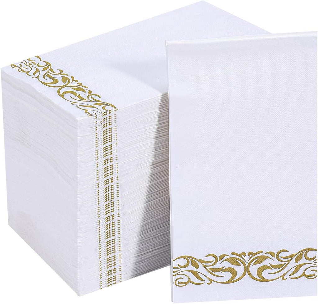 Vplus 200 Pack Paper Napkins Guest Towels Disposable Premium Quality 3-ply Dinner Napkins Disposable Soft, Absorbent, Perfect for Kitchen, Wedding, Parties, Dinners or Events (Gold)