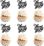 INNORU Thank You Cupcake Toppers, Wedding Bridal Shower Cake Toppers, Engagement, Baby Shower, Thanksgiving Day Party Decorations Supplies, Pack of 24 Black Glitter