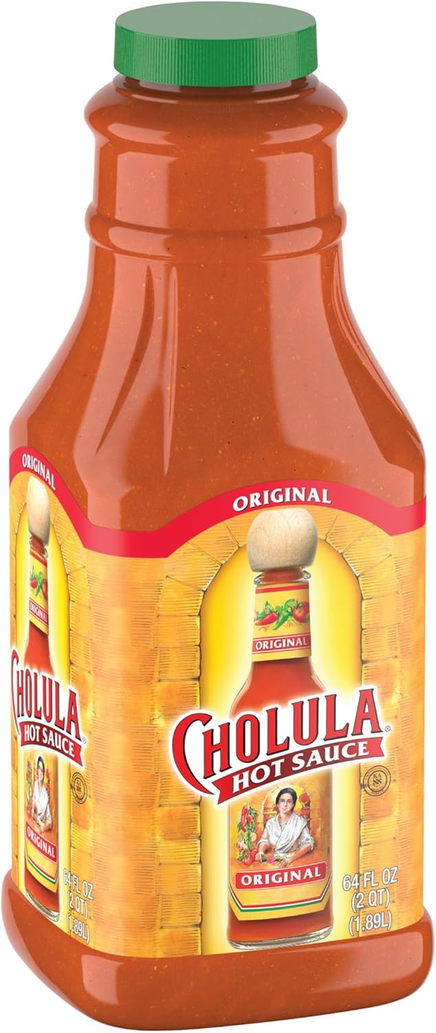 Cholula Original Hot Sauce, 64 fl oz - One 64 Fluid Ounce Bulk Container of Hot Sauce with Mexican Peppers and Signature Spice Blend, Perfect with Tacos, Eggs, Wings, Chicken and More