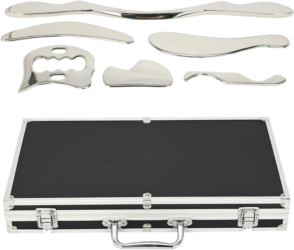 tonchean Gua Sha Scraping Massage Tool Set, 6-Piece Muscle Scraper IASTM Tool Set Stainless Steel Myofascial Release Tool Deep Tissue Massage Tool Set for Reduce Arms, Legs, Back, Shoulder Muscle Pain