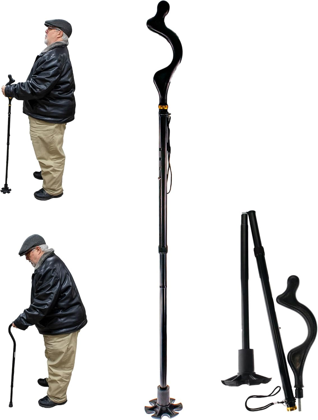 Posture Correction Walking Cane for Men & Women - Special Balancing Stick, 10 Adjustable Heights, Self Standing, Folding, Portable, Collapsible, Comfortable Lightweight