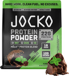 Jocko Fuel Whey Protein Powder, Mint Chocolate, 22g Protein, Digestive Enzymes + Probiotic Blend, No Sugar Added, with Essential Amino Acids + Electrolyte Minerals, 26 Servings