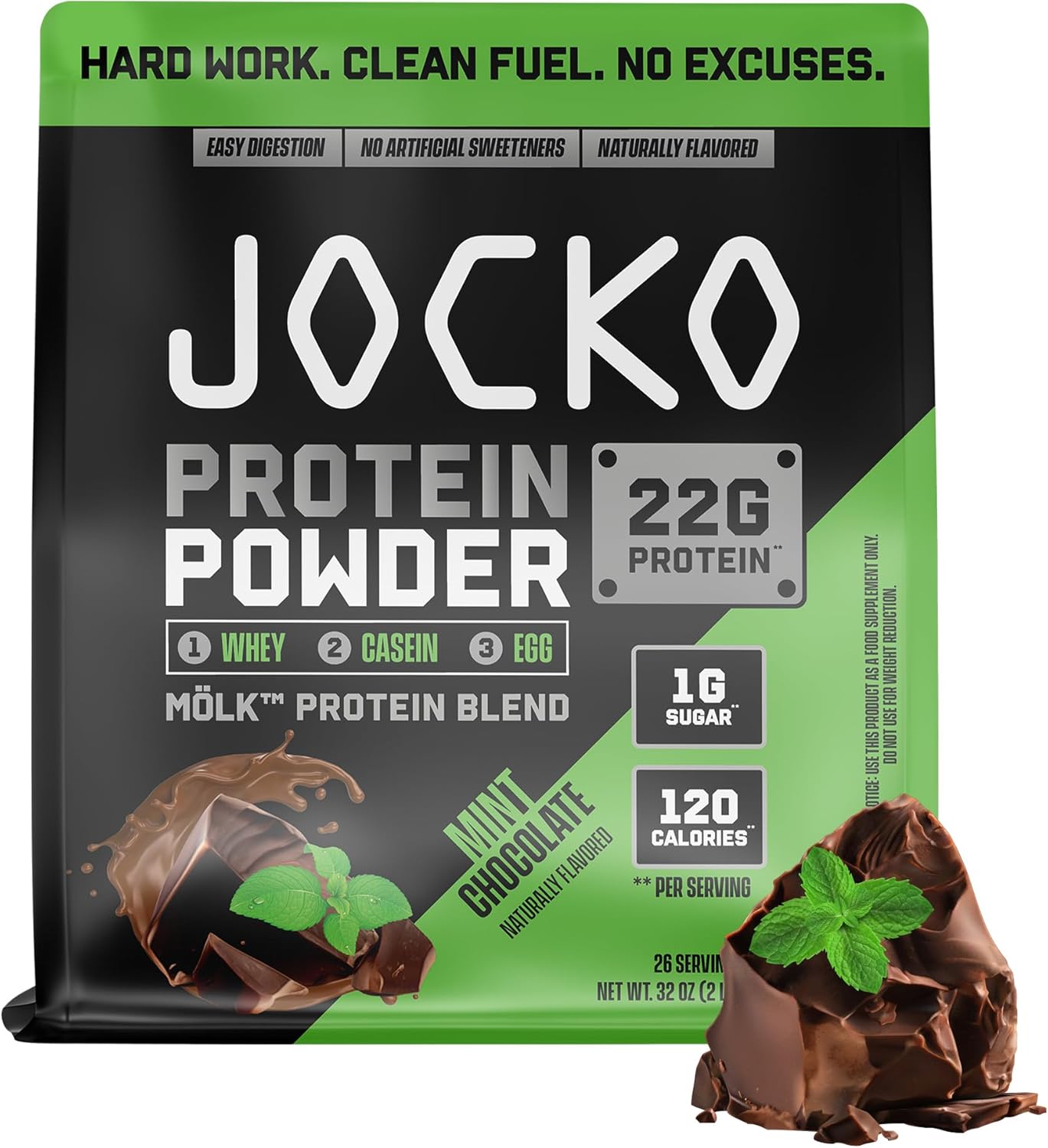 Jocko Fuel Whey Protein Powder, Mint Chocolate, 22g Protein, Digestive Enzymes + Probiotic Blend, No Sugar Added, with Essential Amino Acids + Electrolyte Minerals, 26 Servings