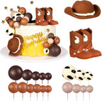 PCTCSHQ21Pcs Cowboy Cake Topper Cowboy Hat Boot Balls Cake Decorations Western Theme Birthday Baby Shower Party Decoration