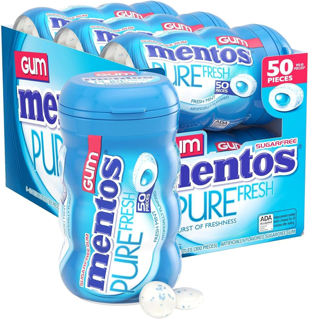 Mentos Pure Fresh Sugar-Free Chewing Gum with Xylitol, Fresh Mint, 50 Count (Pack of 6)