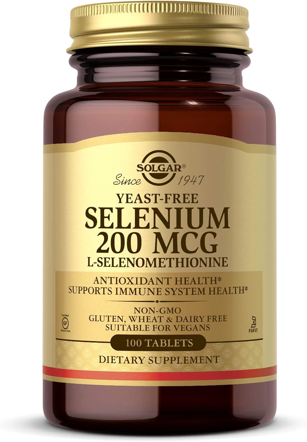 Solgar Yeast-Free Selenium 200 mcg 100 Tablets - Supports Antioxidant & Immune System Health - Non-GMO Vegan Gluten Free Dairy Free Kosher - 100 Servings, Unflavoured, Standard Packaging
