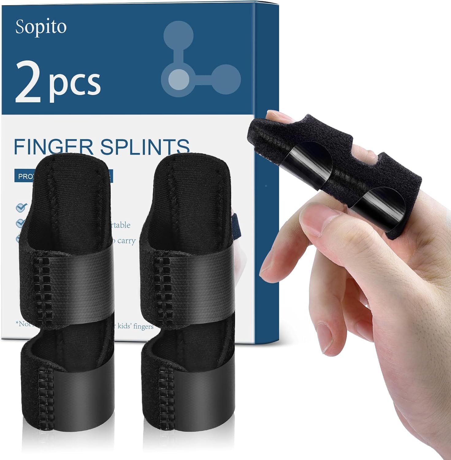 Sopito Finger Splint, 2pcs Finger Brace Support Stabilizer for Index, Middle, Ring Fingers Straightening Arthritis Knuckle Immobilization