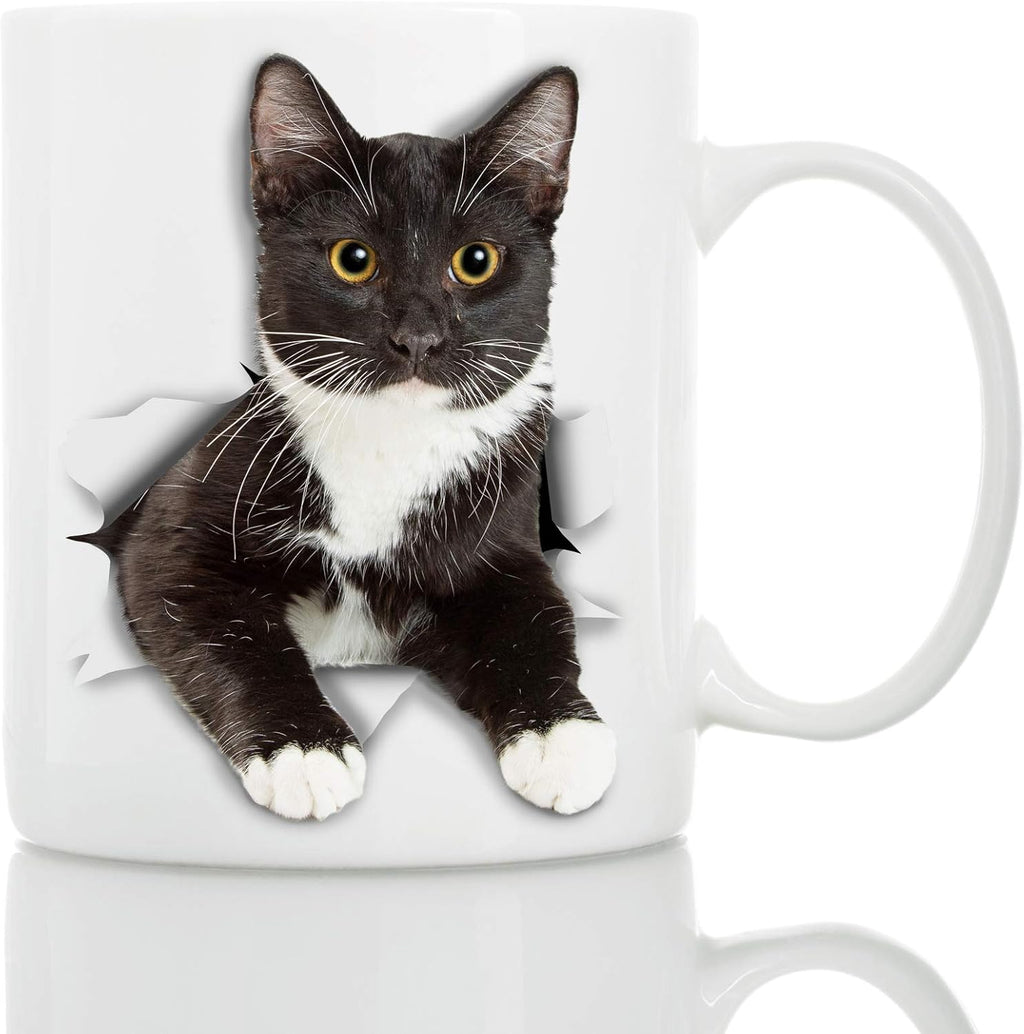 Tuxedo Cat Coffee Mug - Ceramic Funny Coffee Mug - Perfect Cat Lover Gift - Cute Novelty Coffee Mug Present - Great Birthday or Christmas Surprise for Friend or Coworker, Men and Women (11oz)