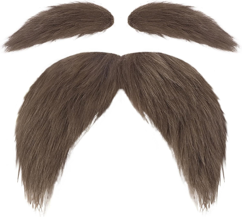 Mustache and Eyebrows Fake Beard for Adults, Self-Adhesive Cosplay Halloween Costume Accessories with Comb, Funny Party Favor