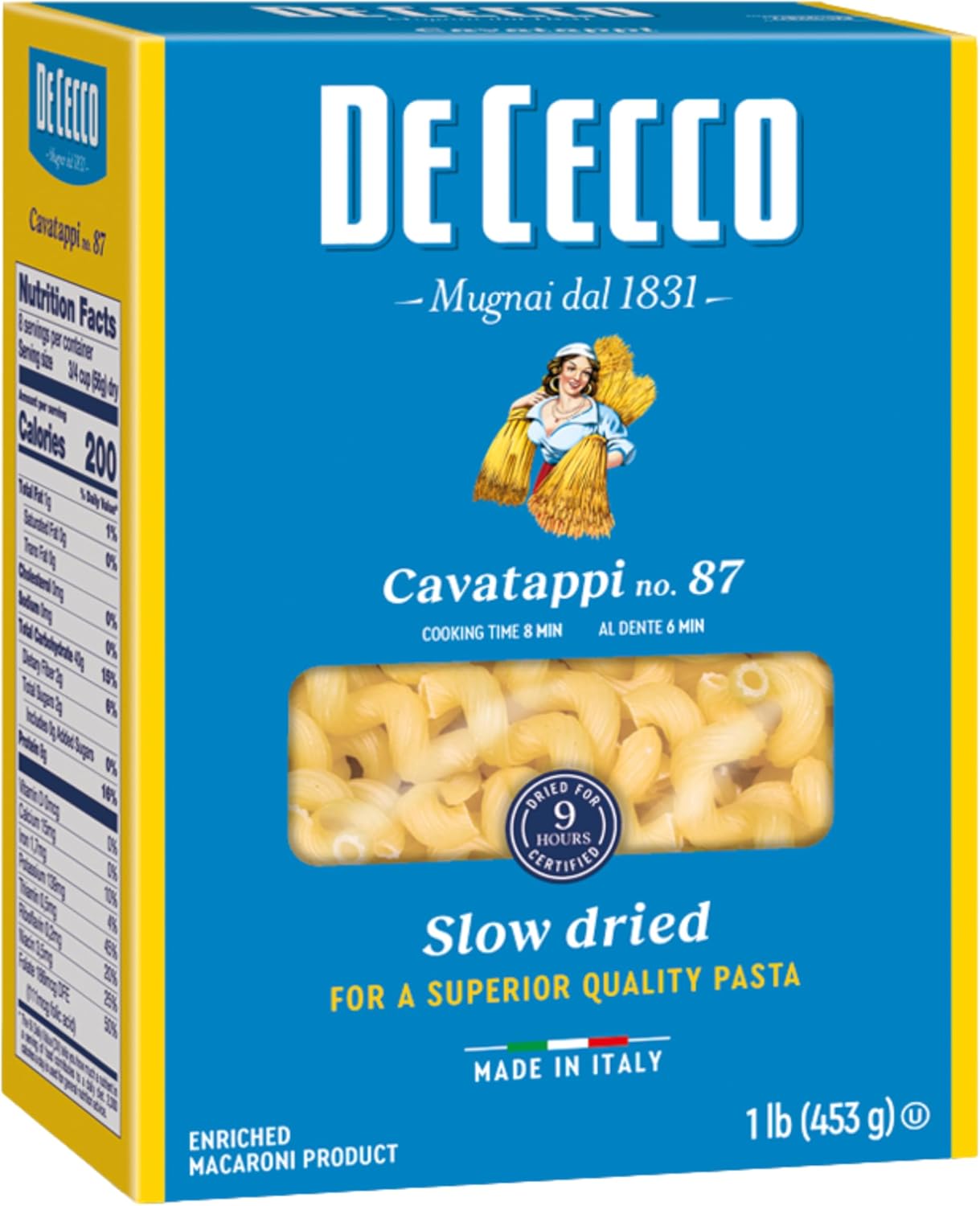 De Cecco Cavatappi No. 87 Pasta, 16 Oz, Authentic, Slow Dried, Made with Durum Wheat, Versatile Pasta for Sauces & Recipes, Made in Italy