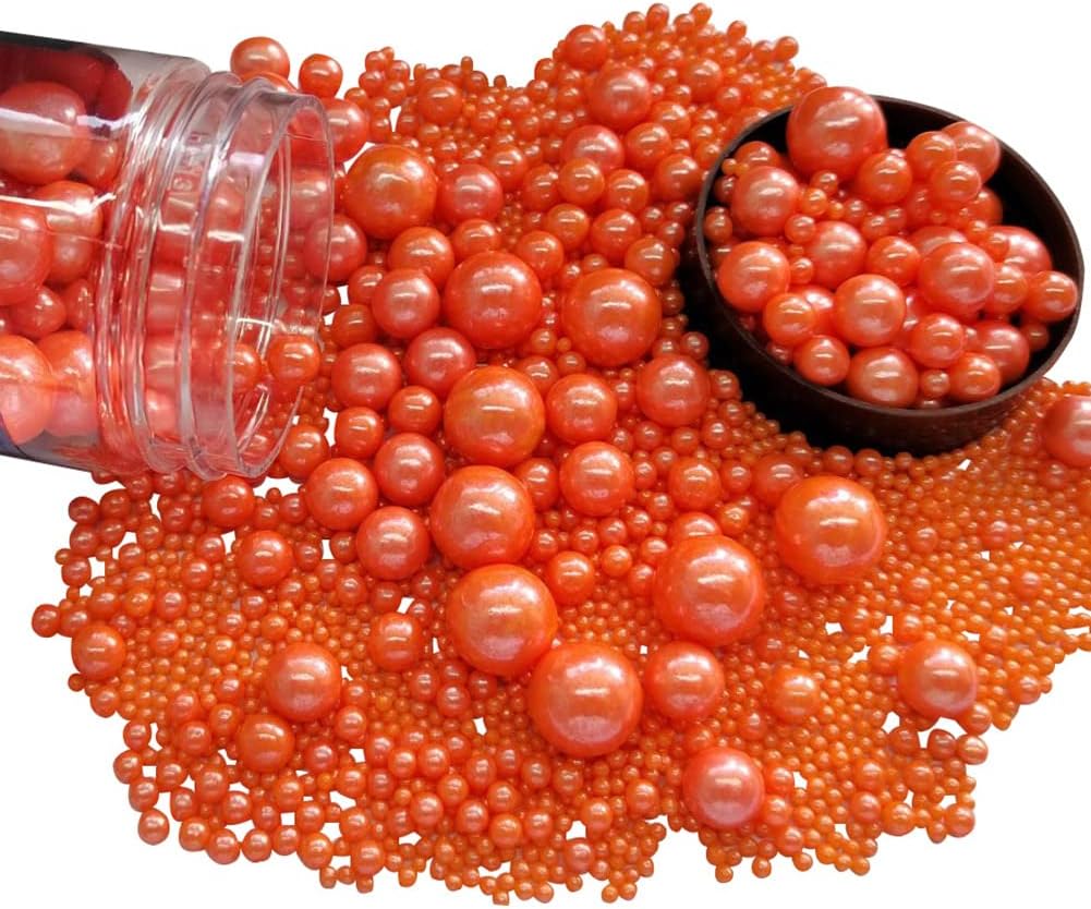 Edible Orange Sugar Pearls Candy Sprinkles 120G/ 4.23Ounce Baking Cake Sprinkles Cupcake and Cake Topper Cookie Decorations Wedding Party Valentines Halloween Christmas Supplies