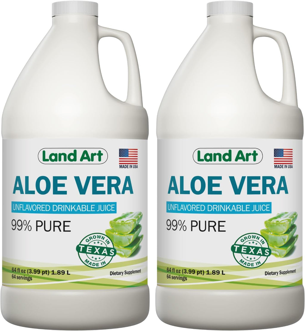 Pure Aloe Vera Juice Unflavored – Cold-Processed - 99.7% Organic Aloe Vera Inner Fillet from Fresh Texas Leaves – Supports Digestive Comfort & Natural Wellness – 64 fl oz (Pack of 2)