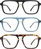 AMOMOMA 3 Pack Trendy Aviator Reading Glasses for Women Men Stylish Square Blue Light Blocking Readers AM6164