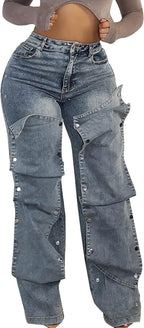 Baggy Jeans for Woman High Waist Patchwork Straight Leg Denim Pants Trendy Y2K Jeans for Club