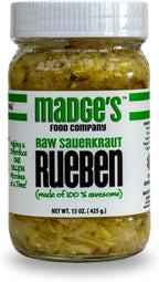 Madge's Rueben Sauerkraut | Raw unpastuerized | Probiotics enriched | Made with Organic ingredients, Pink Salt, gut healthy packed in glass jar 15 oz