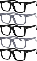 Eyekepper 5-pack Oversized Reading Glasses Square Large Frame Readers for Men and Women - 3 Black and 2 Grey +1.50