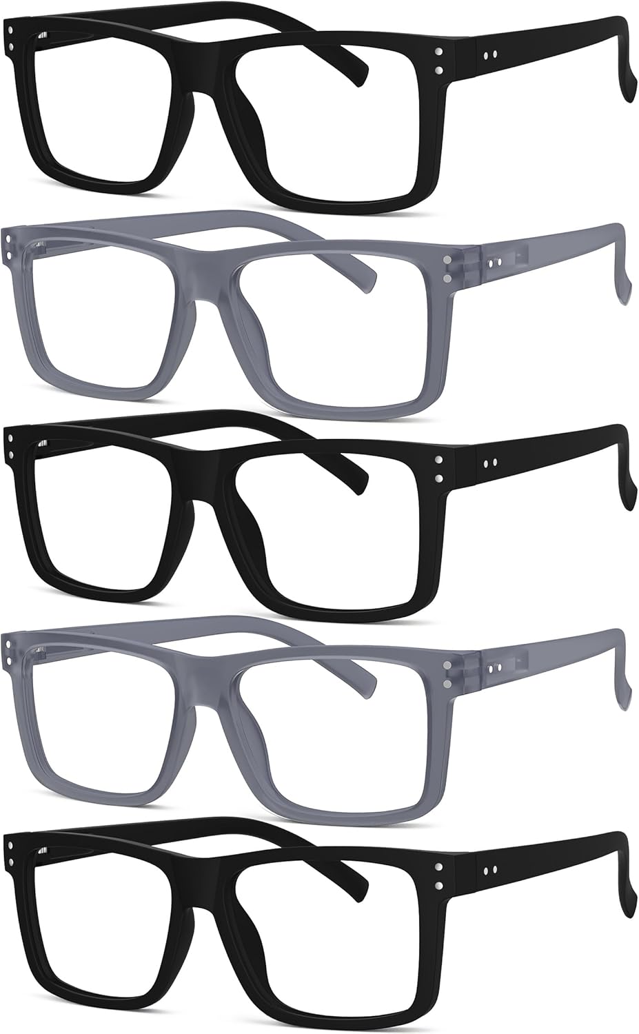 Eyekepper 5-pack Oversized Reading Glasses Square Large Frame Readers for Men and Women - 3 Black and 2 Grey +1.50