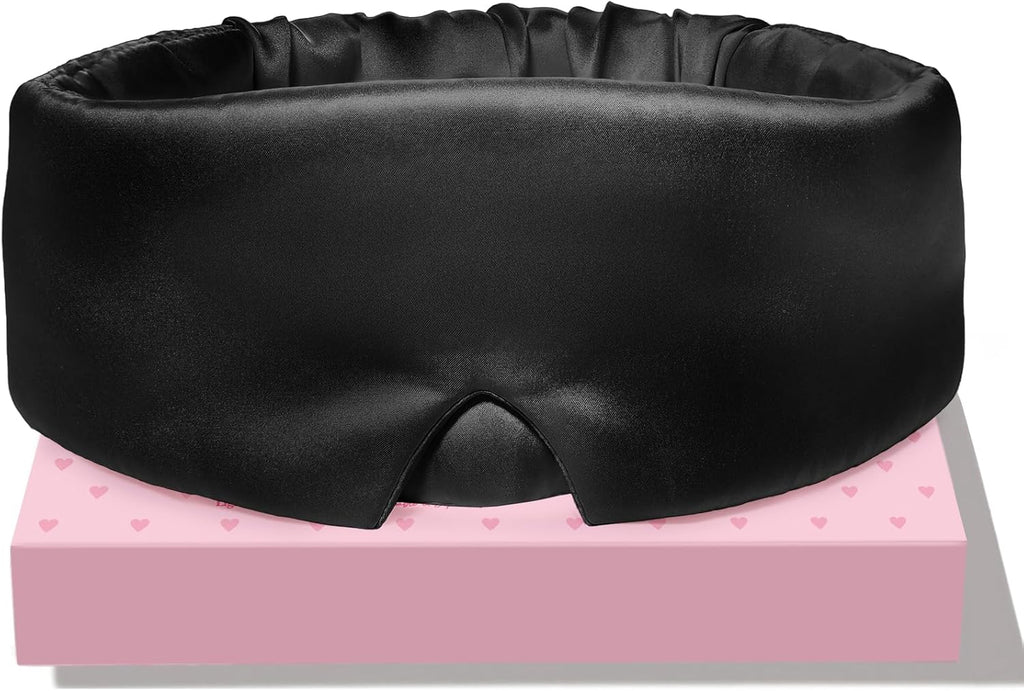 LitBear 100% Mulberry Silk Sleep Mask for Women & Men, Soft and Comfortable Eye Mask for Side Sleepers, Blackout Sleeping Mask for Home, Travel, Office, or Napping (Black)