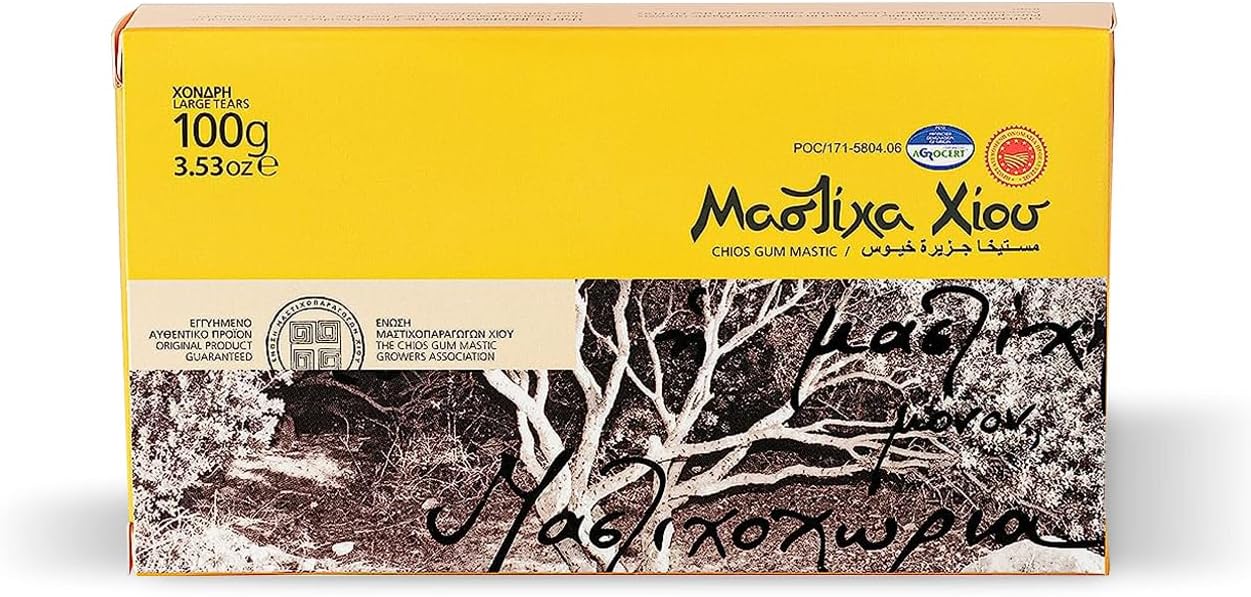 Chios Mastiha Natural Resin 100g/3.53oz – Large Tears | 100% Pure Chios Mastic Gum | PDO Certified | Natural Hard Chewing Gum | Sugar-Free, Gluten-Free, Vegan