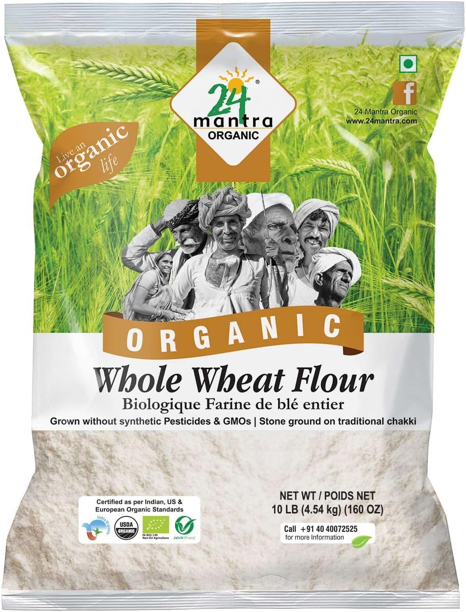 24 Mantra Organic Whole Wheat Atta - 20 Lb, (Pack of 1)