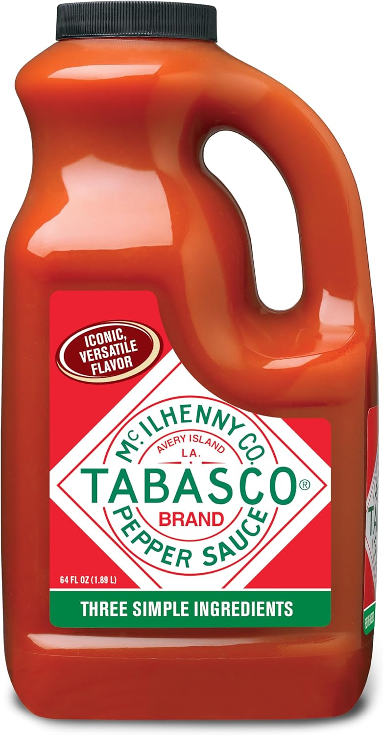 TABASCO® Brand Original Red Pepper Sauce, Medium Hot Sauce, Bulk Plastic Jug, Classic & Versatile, Three Simple Ingredients, For Large Recipes & Marinades, Great on Everything, 64 Fl Oz (Pack of 1)