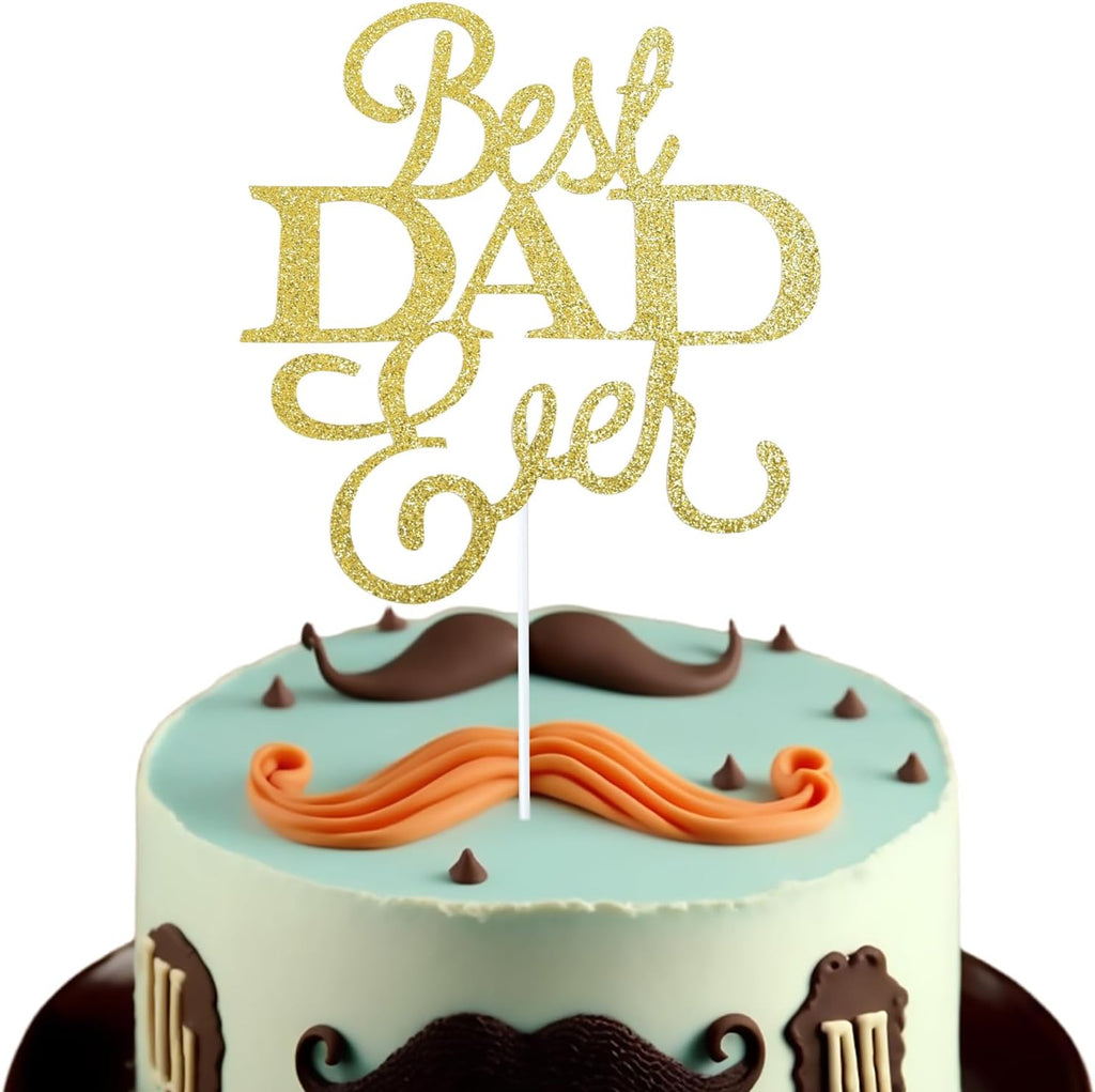 1 Pack Happy Father’s Day Cake Toppers, Glitter Cake Bunting Decor Best Dad Ever Love Father Cake Picks Party Decorations Supplies(Best DAD Ever, Gold)