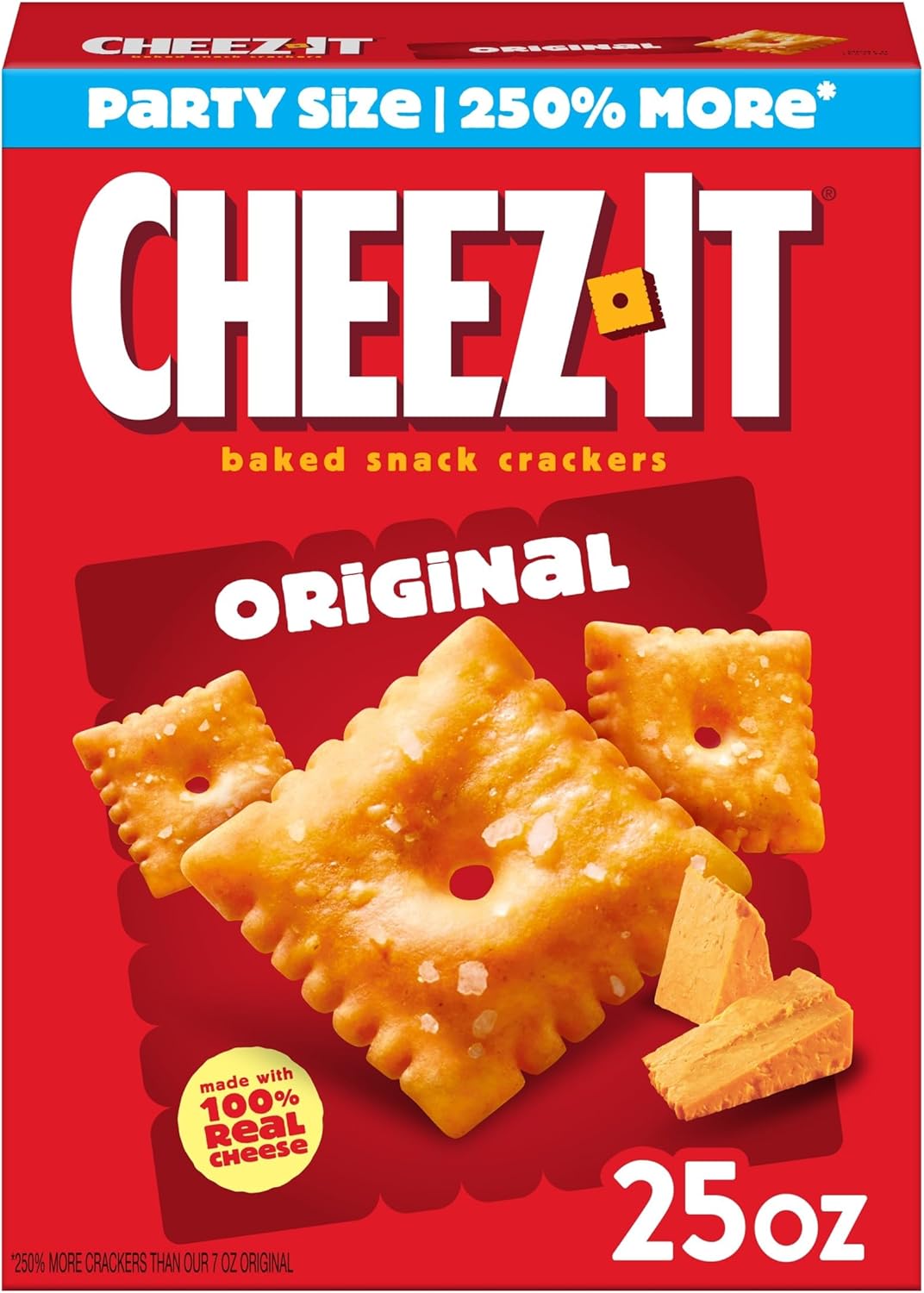 Cheez-It Cheese Crackers, Baked Snack Crackers, Lunch Snacks, Party Size, Original, 25oz Box (1 Box)