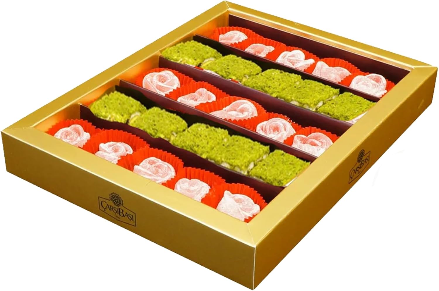 Çarşıbaşı Handmade Turkish Delight – Rose & Pistachio Lokum Mix, 1.32 lb (600g), Luxury Gourmet Turkish Candy Eid Gift