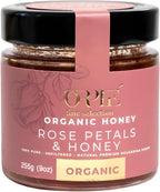 ORPHE Organic Raw Rose Petals Honey, Creamed – Unheated & Unfiltered Wildflower Blossom Honey with Natural Pollen – Smooth Spreadable Premium Packaging, 9oz Glass Jar