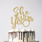 Glitter She Said Yes Cake Topper - Mr & Mrs Wedding Anniversary Cake Topper, He Asked She Said Yes Engagement Bridal Shower Party Decorations Gold