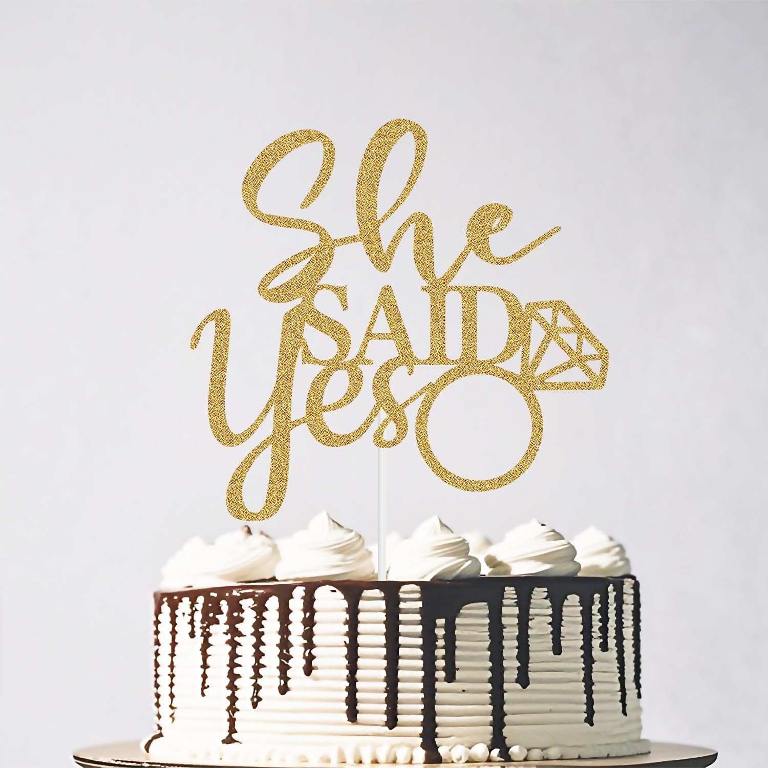 Glitter She Said Yes Cake Topper - Mr & Mrs Wedding Anniversary Cake Topper, He Asked She Said Yes Engagement Bridal Shower Party Decorations Gold