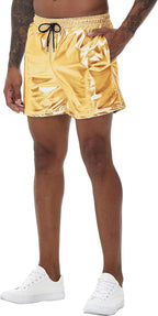 NewL Mens Gold Metallic Shiny Rave Night Club Shorts Comfort Sweatpants Disco Dance Party Elastic Trousers