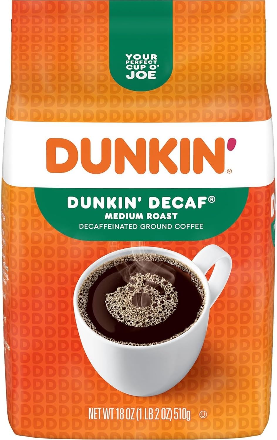 Dunkin' Decaf Ground Coffee, Medium Roast, 18 Ounce Bag