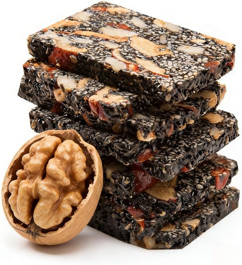 Black Sesame Cake with Red Date, Walnut & Goji Berry - 250g, Handmade, No Added Sucrose, Natural Ingredients, Sweetened with Maltose, Suitable for Kids & Seniors