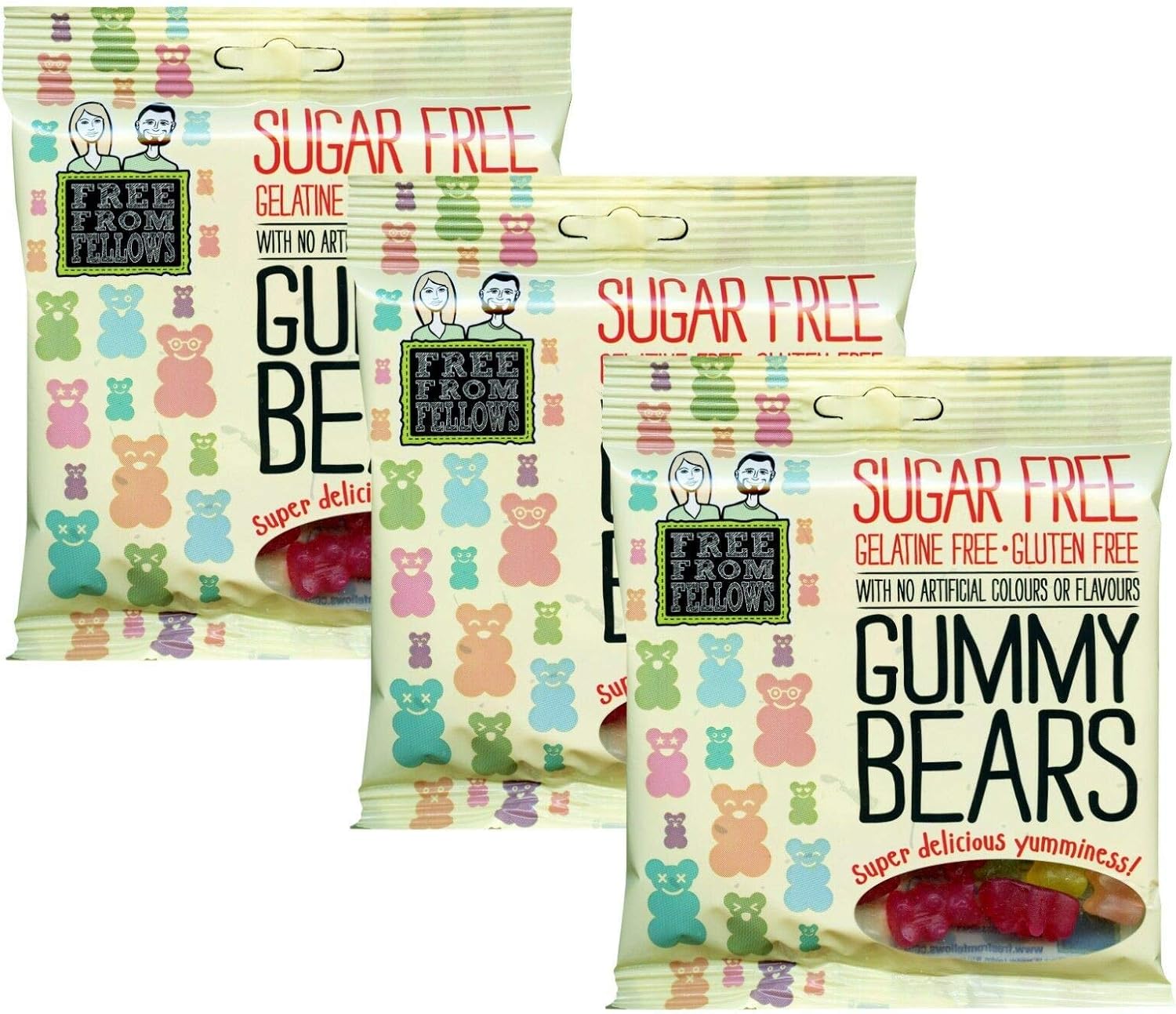 3 x Free From Fellows Sugar Free Gummy Bears Sweets 3.5oz