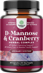 D Mannose with Cranberry Supplement - D Mannose 1000mg per Serving Capsules for Kidney Defense Support & Cleanse and Urinary Tract Health for Women & Men - Adults Bladder Health Supplement - 60 Count