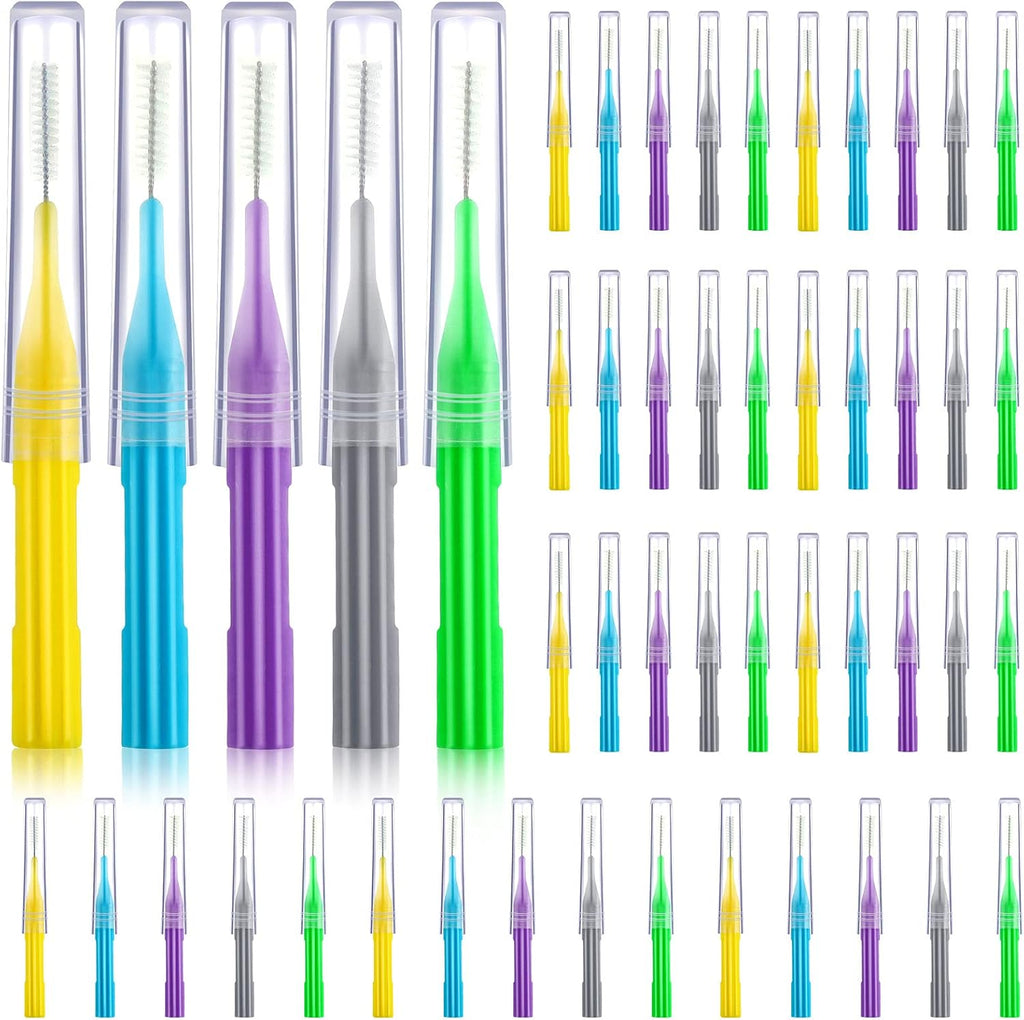 Patelai 50 Pieces Braces Brush for Cleaner Interdental Brush Between Teeth Toothpick Flosses Dental Flossing Head Oral Hygiene Tooth Cleaning Tool(Light Blue, Purple, Yellow, Gray, Light Green)