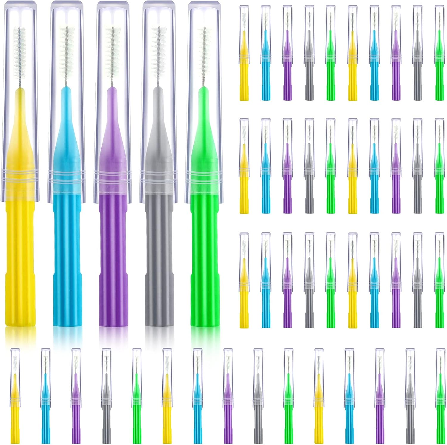 Patelai 50 Pieces Braces Brush for Cleaner Interdental Brush Between Teeth Toothpick Flosses Dental Flossing Head Oral Hygiene Tooth Cleaning Tool(Light Blue, Purple, Yellow, Gray, Light Green)