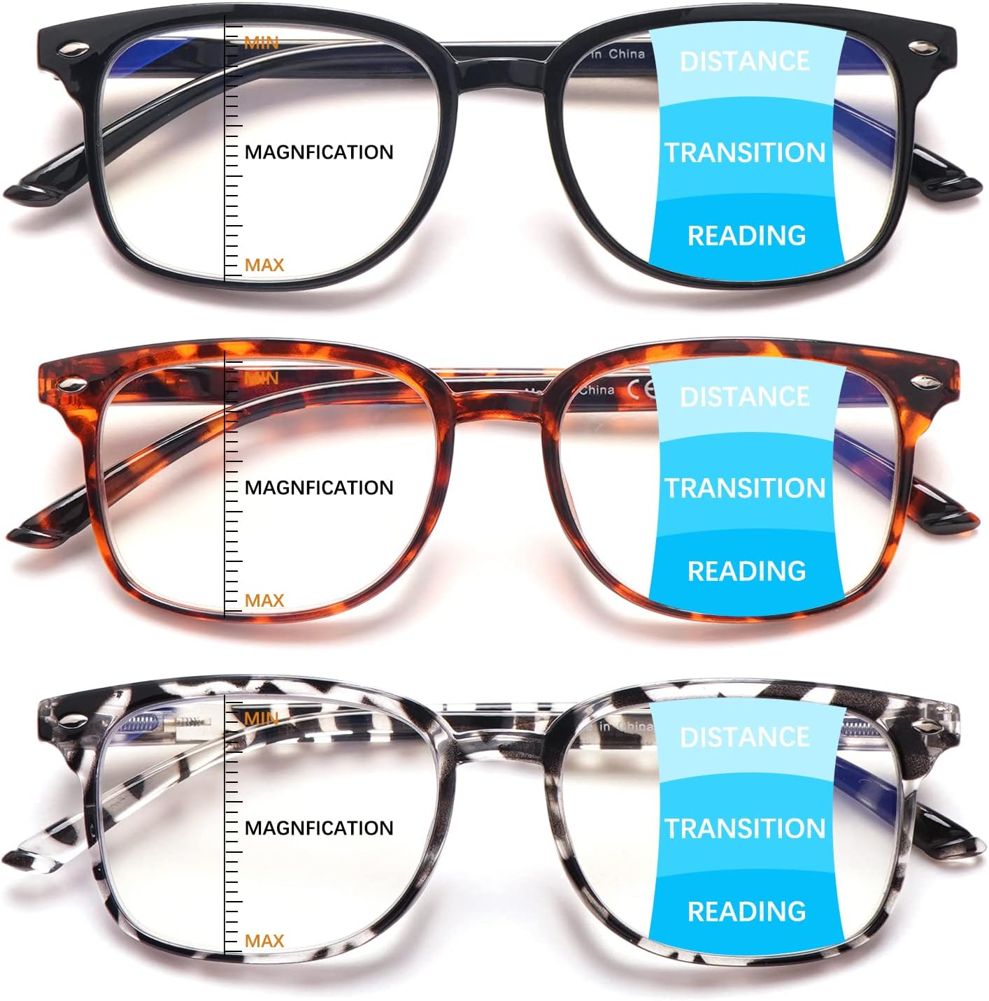Progressive Multifocal Anti Blue Light Reading Glasses for Women and Men Fashion Eyeglasses Frame