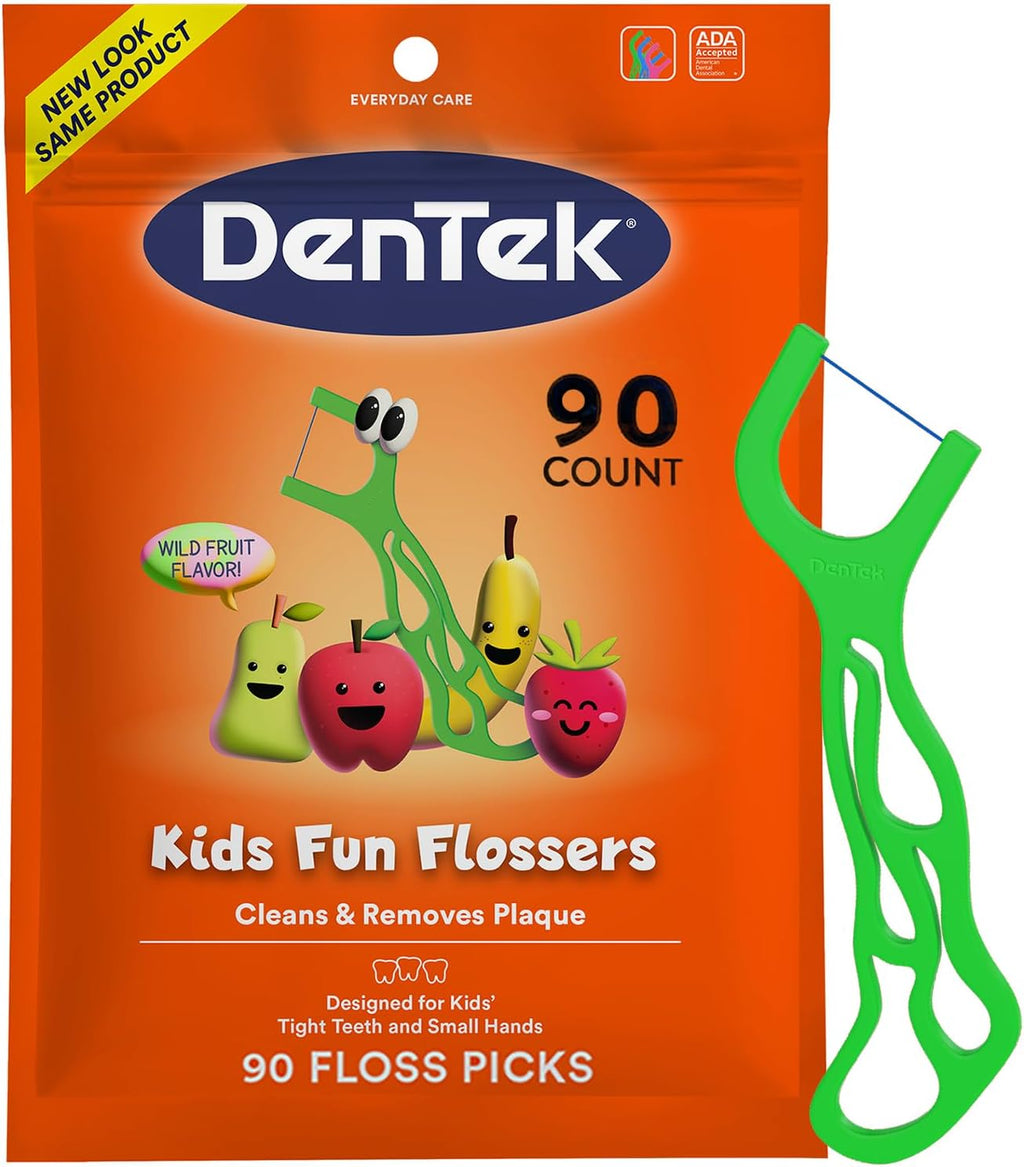 DenTek Fun Flossers – Kids Floss Picks with Wild Fruit Flavor, 90 Count