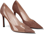 Coutgo Womens Pointed Toe High Heels Pumps Patent Suede Stiletto Heel Slip on Office Party Wedding Dress Shoes