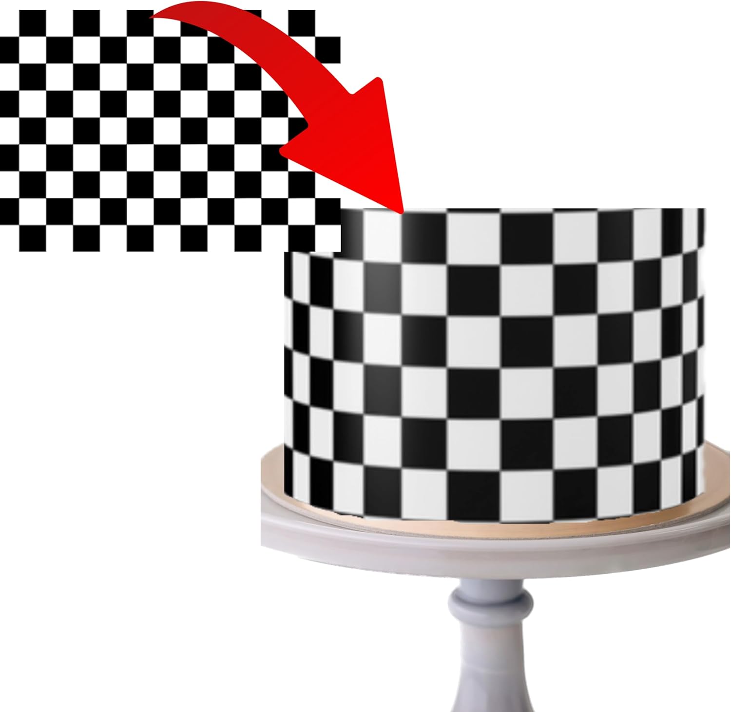 Checkered Racing Flag Edible Cake wrap Topper, 8 x 10 inches, Black and White checkered Icing Sheet